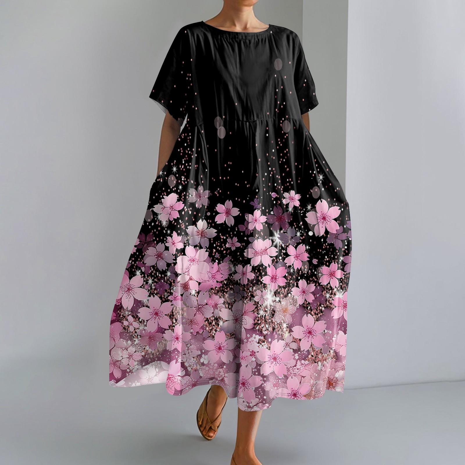 

Женское модное платье с карманом и круглым вырезом с короткими рукавами и принтом XXXL