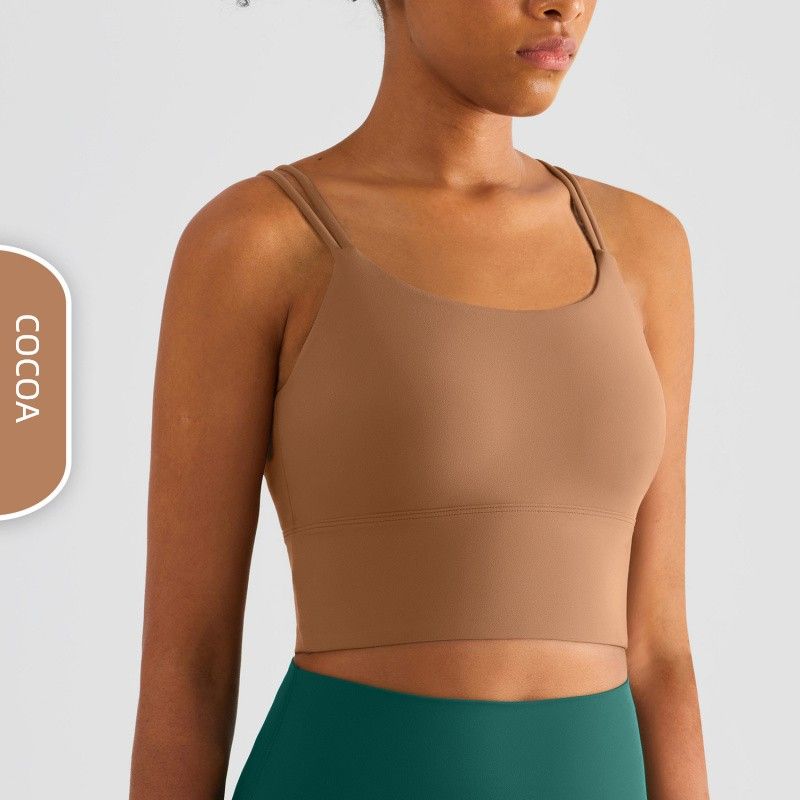 

Nuls New Arrival Fashion Camisole Double-Shoulder Strap Beauty Back Yoga Bra Full Fixed Cup One-Piece Sports Intimates Cocoa cacao 4 pieces