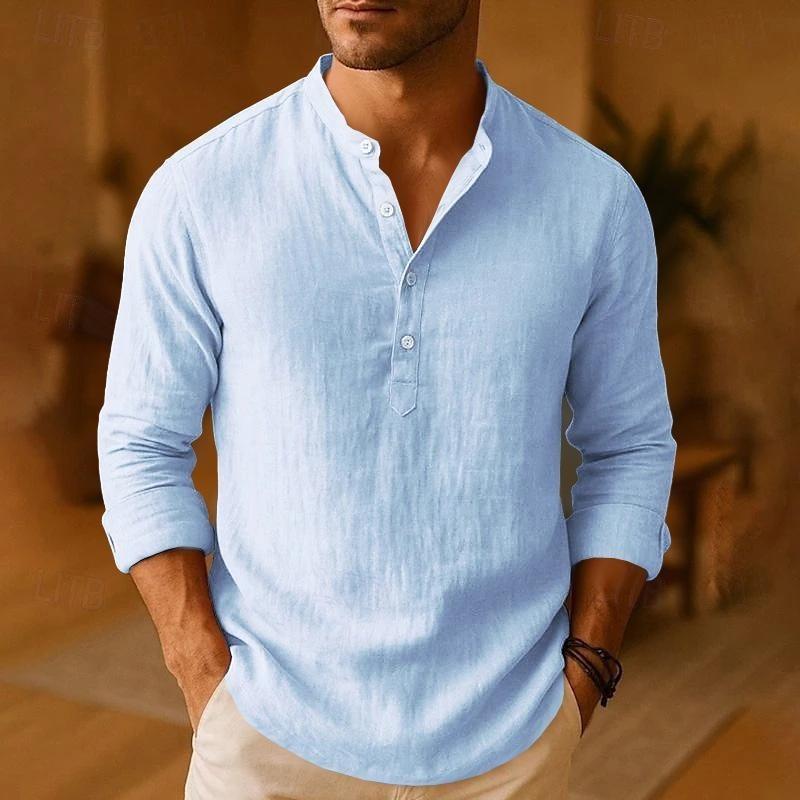 2026 New Men s Fashion Casual Long-sleeved T-shirt with Loose Threaded Collar Men s Casual Sports  Shirt S синий