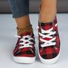 Women's Red & Black Checkered Print Casual Shoes - Breathable Fabric Upper Round Toe Design