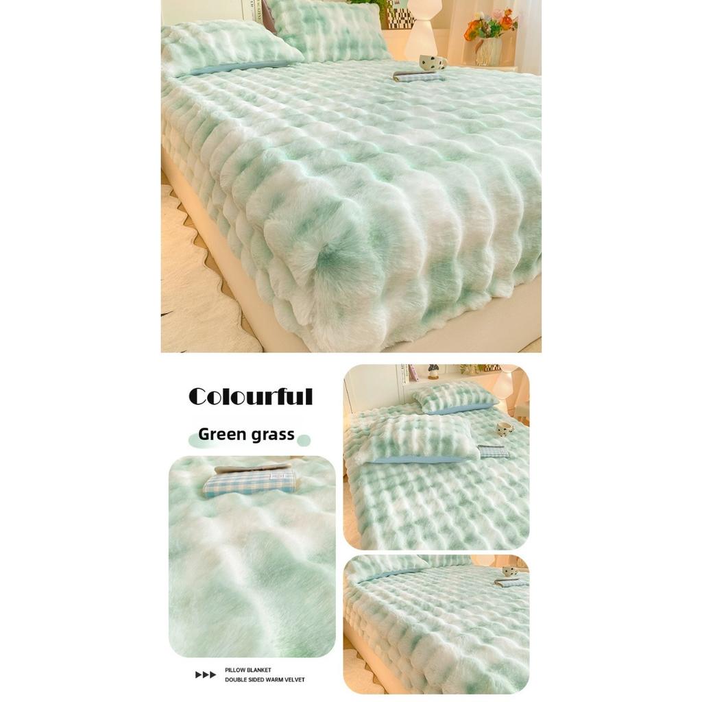 Solid Color Rabbit Like Plush Bed Sheet, 30cm Deep Pocket Design,Fully Wrapped Anti Slip Mattress Protective Cover,Thick and Warm In Autumn and Winter