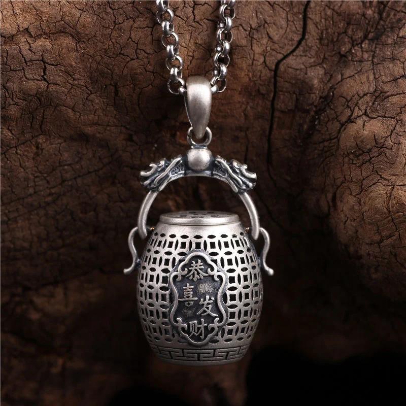 Opened Retro Creative Hollow Out Copper Coin Pendant Double Dragon Head Handle Necklace For Men And Women Jewelry
