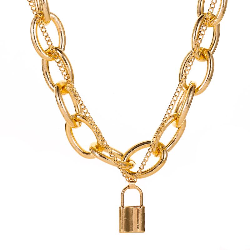 European & American Punk Style Multi-Layer Necklace with Lock Pendant