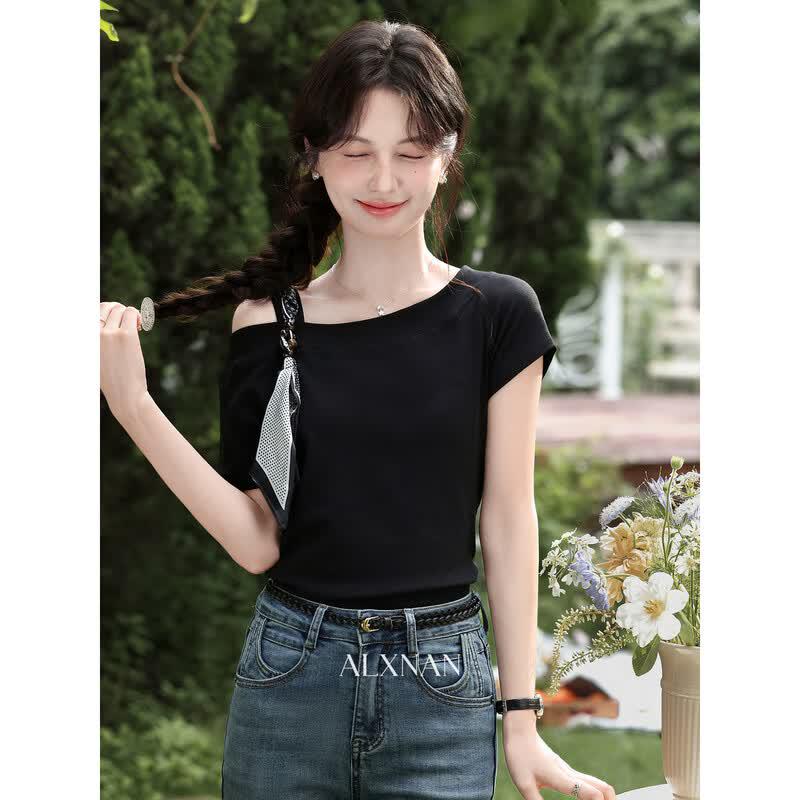 Women s French Style Off-Shoulder Short Sleeve T-Shirt M