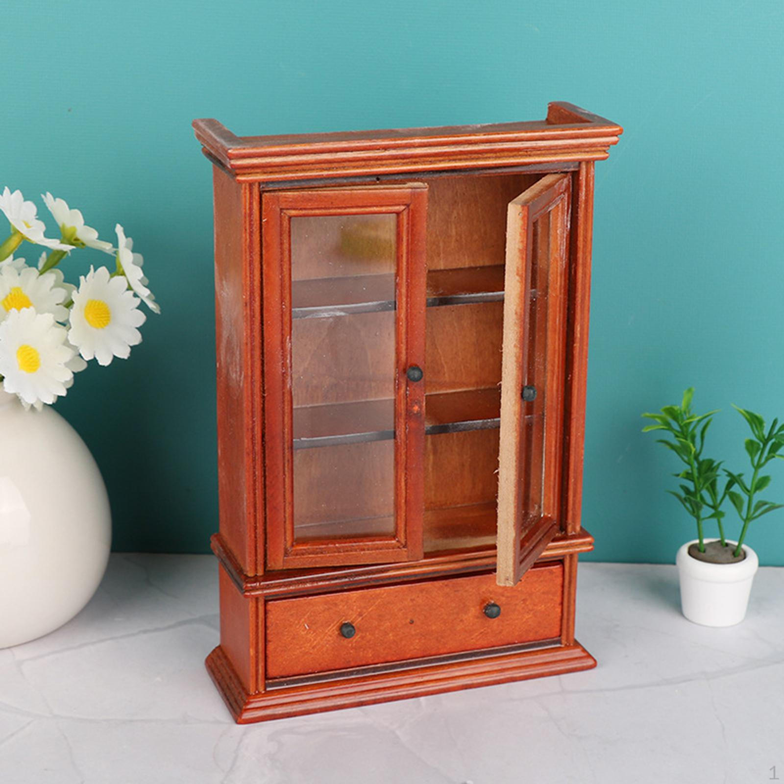 

1/12 Dollhouse Miniature Furniture Micro Scene Storage Cabinet Craft Display Wooden Prop with Drawer