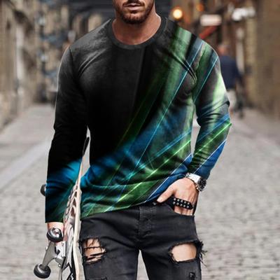 Primavera e outono novo padrão 3d moda masculina pulôver solto manga longa tendência deslumbrante impresso camiseta masculina