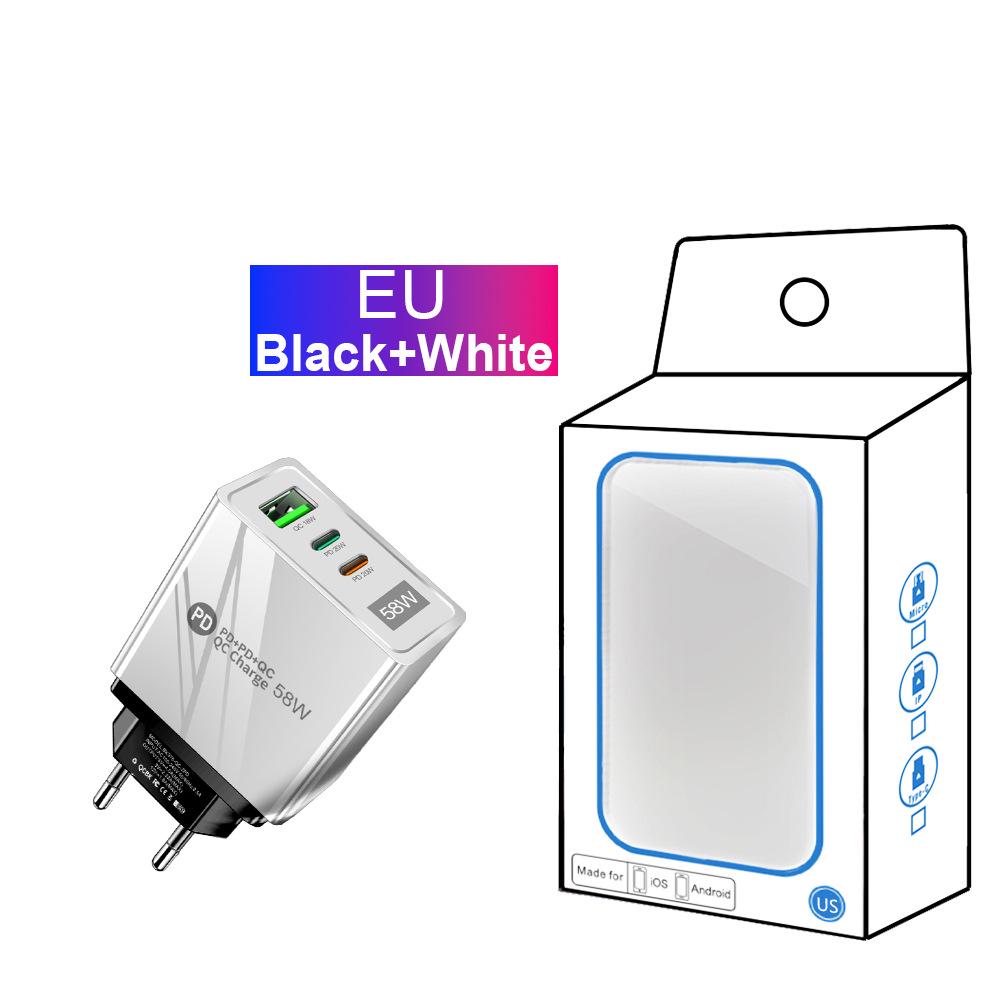 58W Dual Fast Charger with 2PD+QC3.0, Compatible with EU/US/UK Plugs.