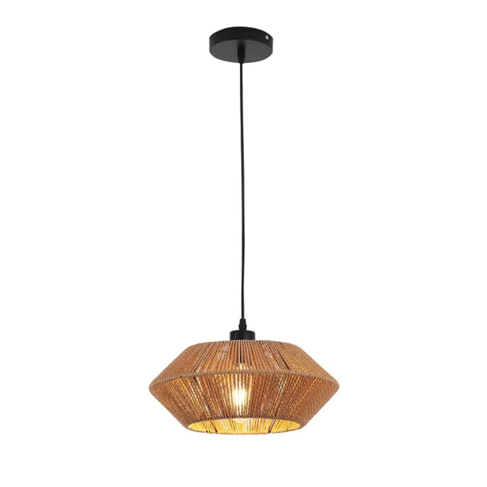 32CM Woven Pendant Light Hemp Rope Boho Chandelier Rustic Farmhouse Chandelier Light for Dining Room Living Room Bedroom Brown