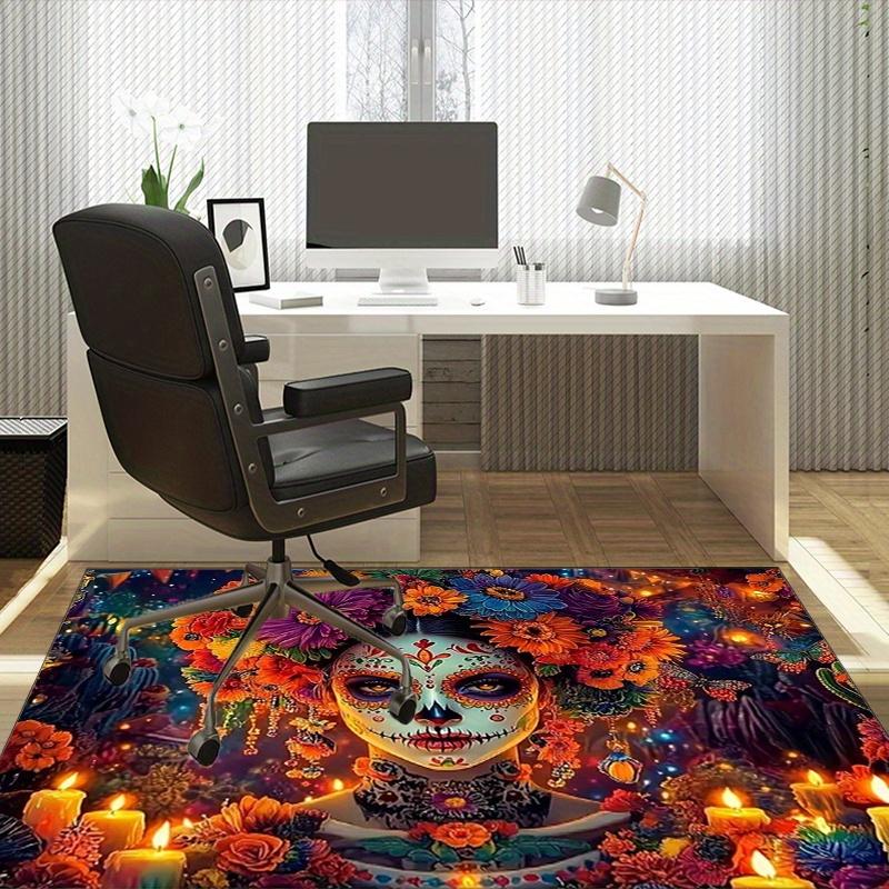 Floral Sugar Skull Rug for Colorful Living Room | Festive Butterfly and Flower Design for Day of the Dead Skid resistant carpet