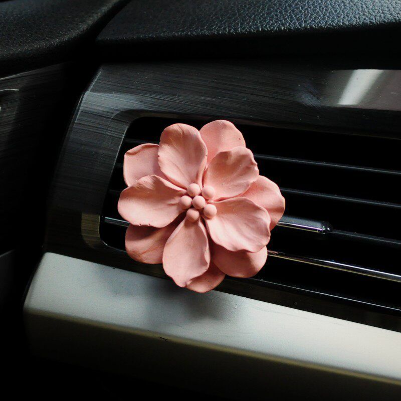 Retro Flower Car Air Outlet Aromatherapy Fancy Niche Style Camellia Car Vent Fragrant Stone Aroma Diffuser Pink Floral tone