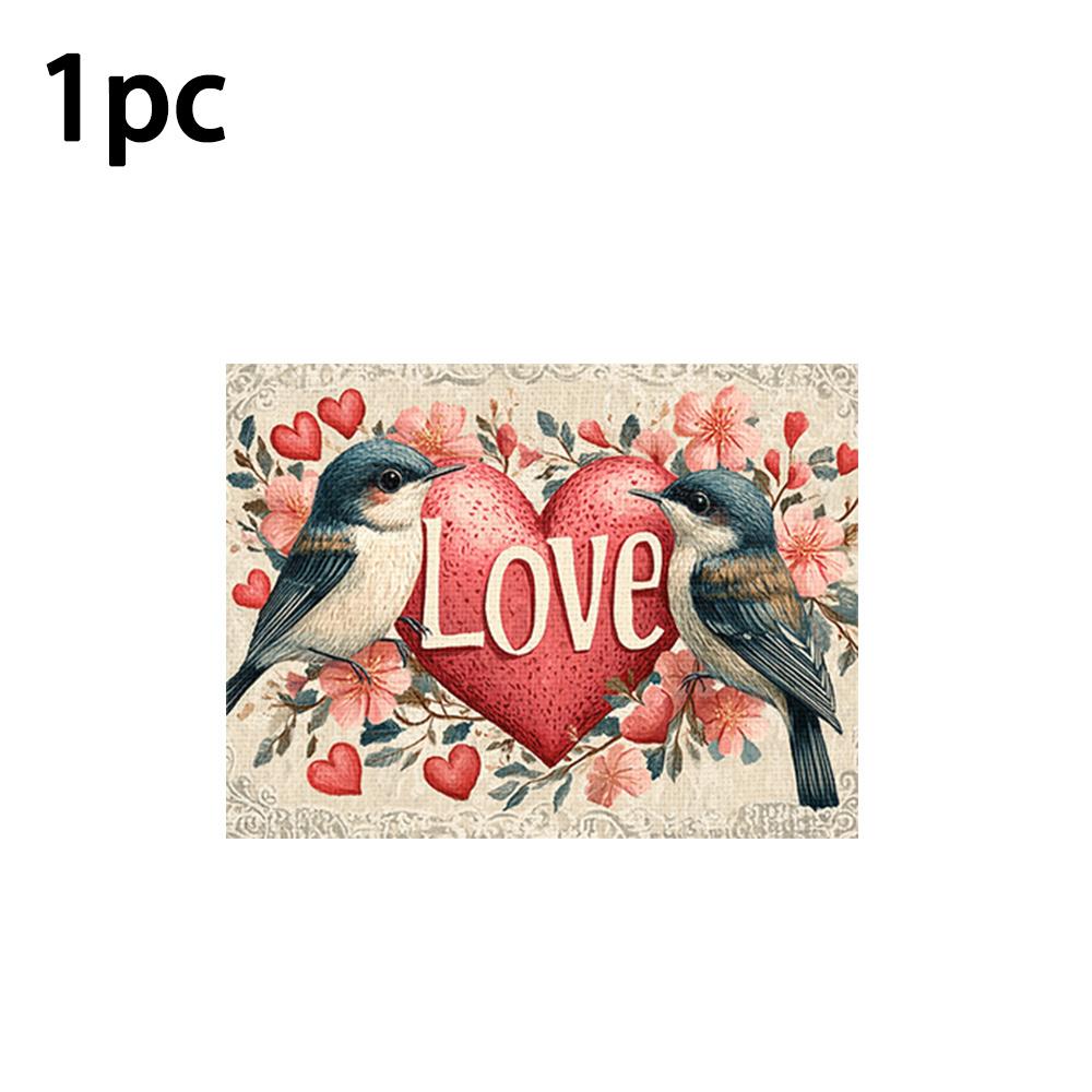 1pc/4pcs/6pcs Valentine's Day Heart Bird Placemats Suitable for Dining Table Decorations, Machine-Washable Rectangular