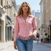 Western Cowgirl Outfit Women Tassel Shirt for Autumn, Button Down Slim Fit Fringe Elegant Date Night Shirts Blouse, Solid Color Casual Long