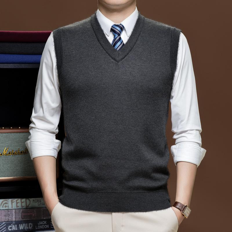 Men S Solid Knitted Sleeveless Vest Thick Warm Pullover