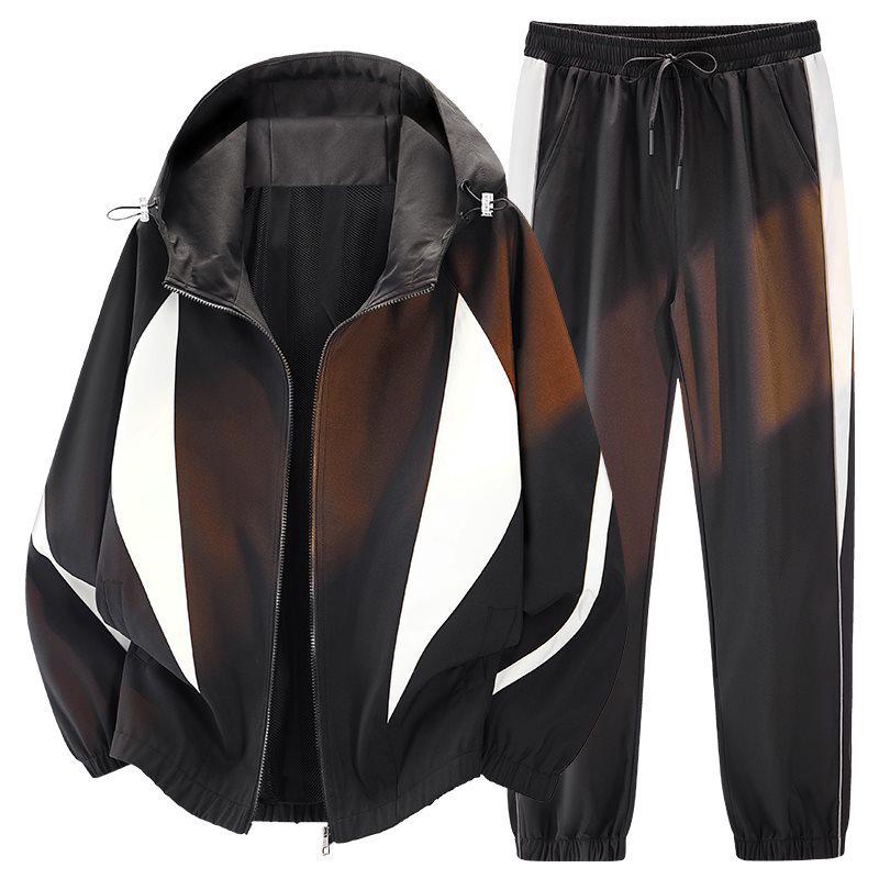 Men's Spring & Autumn Loose Fit Sports Suit: Stand-up Collar Jacket & Long Pants, Plus Size Two-Piece Set