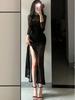 Royal Sister Style Sexy Black Slim-fitting Hip-wrapped Long Dress Niche High-end Sense Super Good-looking Women's Dress Spring