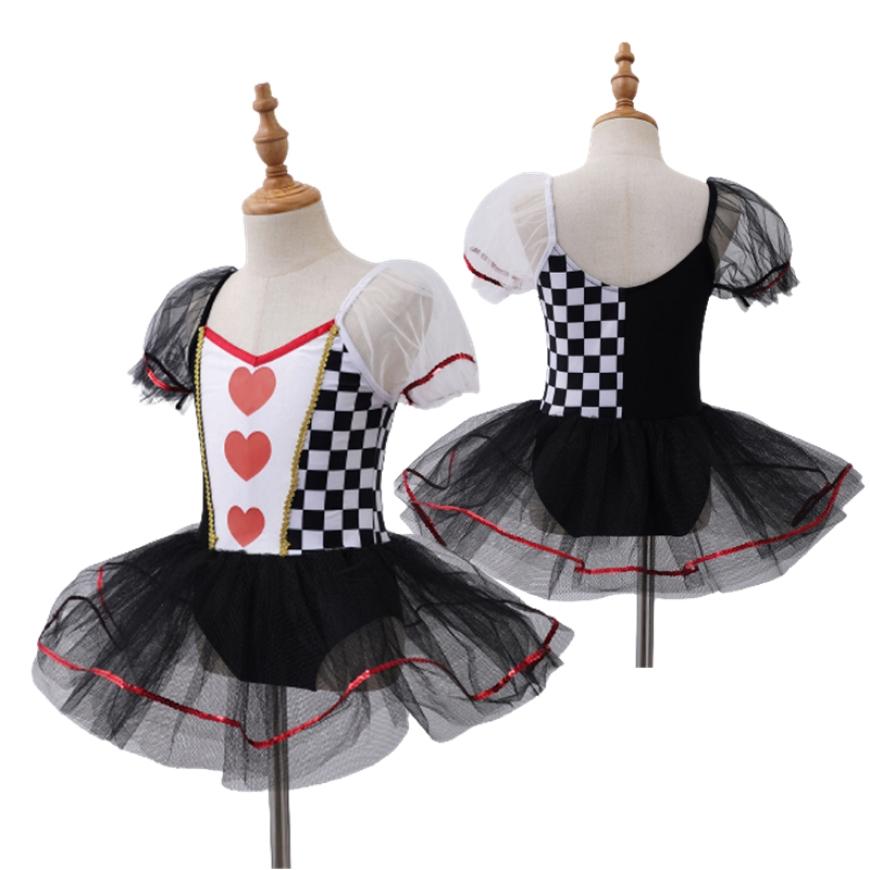 

Детское платье с короткими рукавами, принтом сердечек и шахматной клетки, сетчатой юбкой-пачкой, платье на Хэллоуин для косплея, сценического выступления 3-4 Years