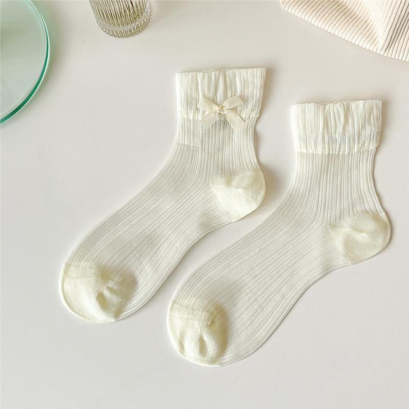 Ladies Spring and Summer Bow Lace Mesh Glass Wire Hollow Shank Pile Pile Socks