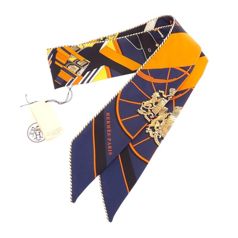 HERMES  H853932S_22  scarf Orange/Navy silk Women