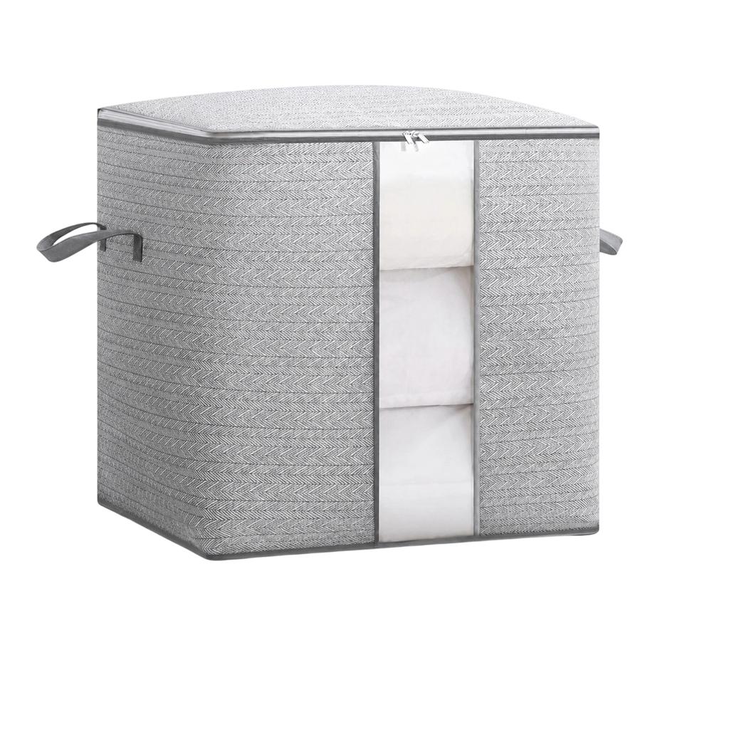 Fabric Storage Bag with Transparent Window and Zipper Lid Portable Handheld Organizer Box for Clothes Bedding and Household Items