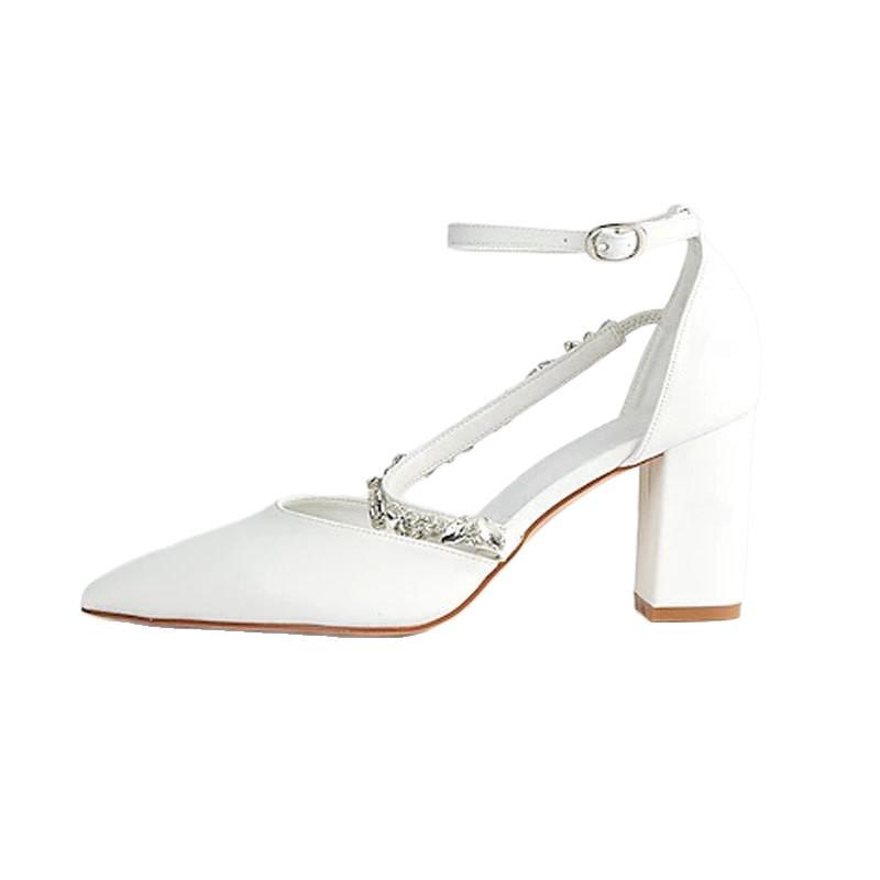 Spring and summer new European and American pointed high heels women's elegant rhinestone thick heel hollow one-word buckle strap shallow wristband s