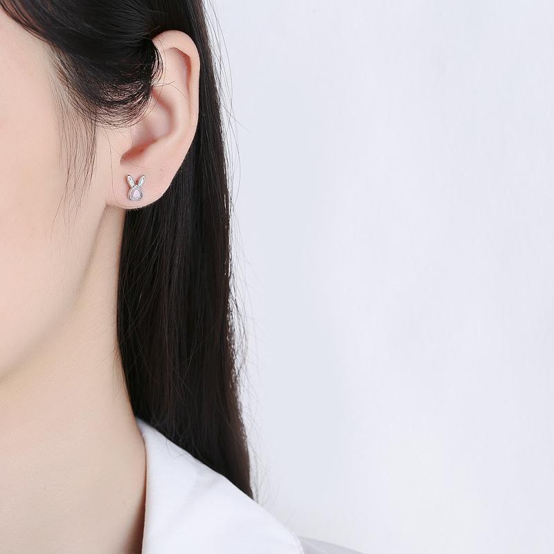 925 Sterling Silver Cute Rabbit Thread Stud Earrings For Women Kids Simple Ins Ear Wedding Party Jewelry Gift Female Pendientes