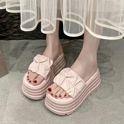 8CM Summer Women Slippers New Pleated Thick Sole Dad Shoes Casual High Platform Slides Leisure Outside Flip-Flops Sneakers Woman