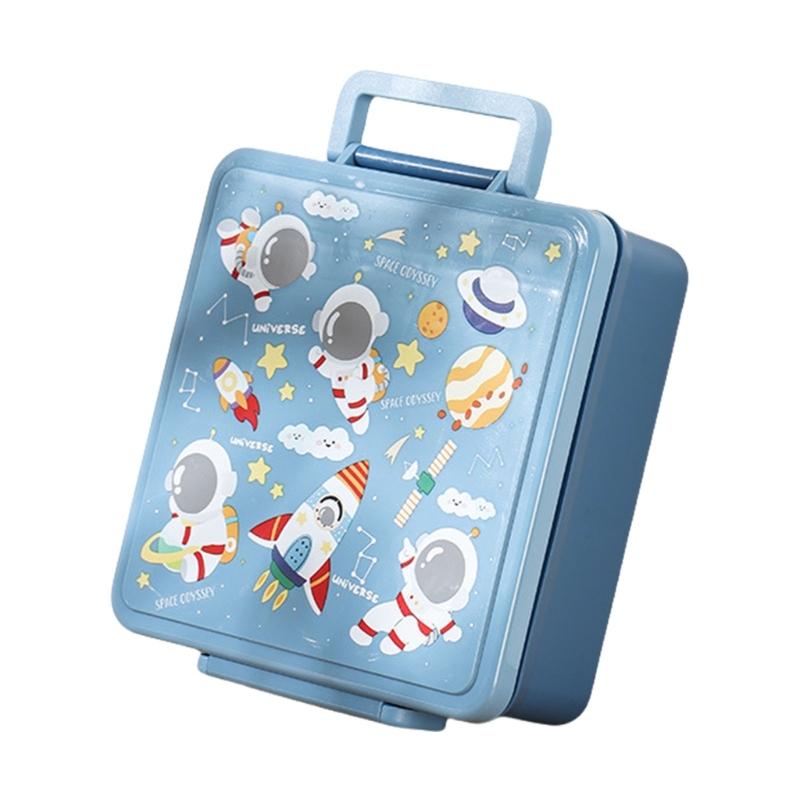 

Cartoon Kids 4 Compartment Lunch Box With Leakproof Soup Bowl Large Capacity Food Container For School Picnic Outdoor синий