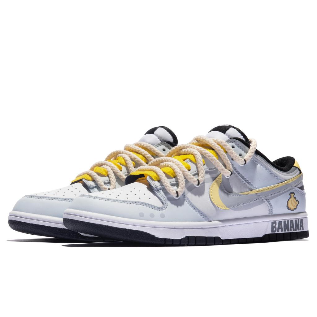 Nike Dunk Low Slip Resistant Abrasion Resistant Low top Skateboard Shoes GS Blue Gray Yellow CW1590-100(TeamM-S-BOX)