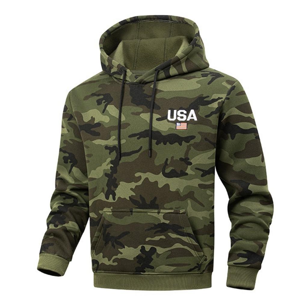Men's Camouflage Printed Letter Embroidered High-weight Hoodie, Men's Trendy Sporty Casual Hoodie