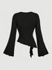 Women's Sexy V-neck Irregular Long-sleeve T-shirt - Solid Color, Autumn Collection