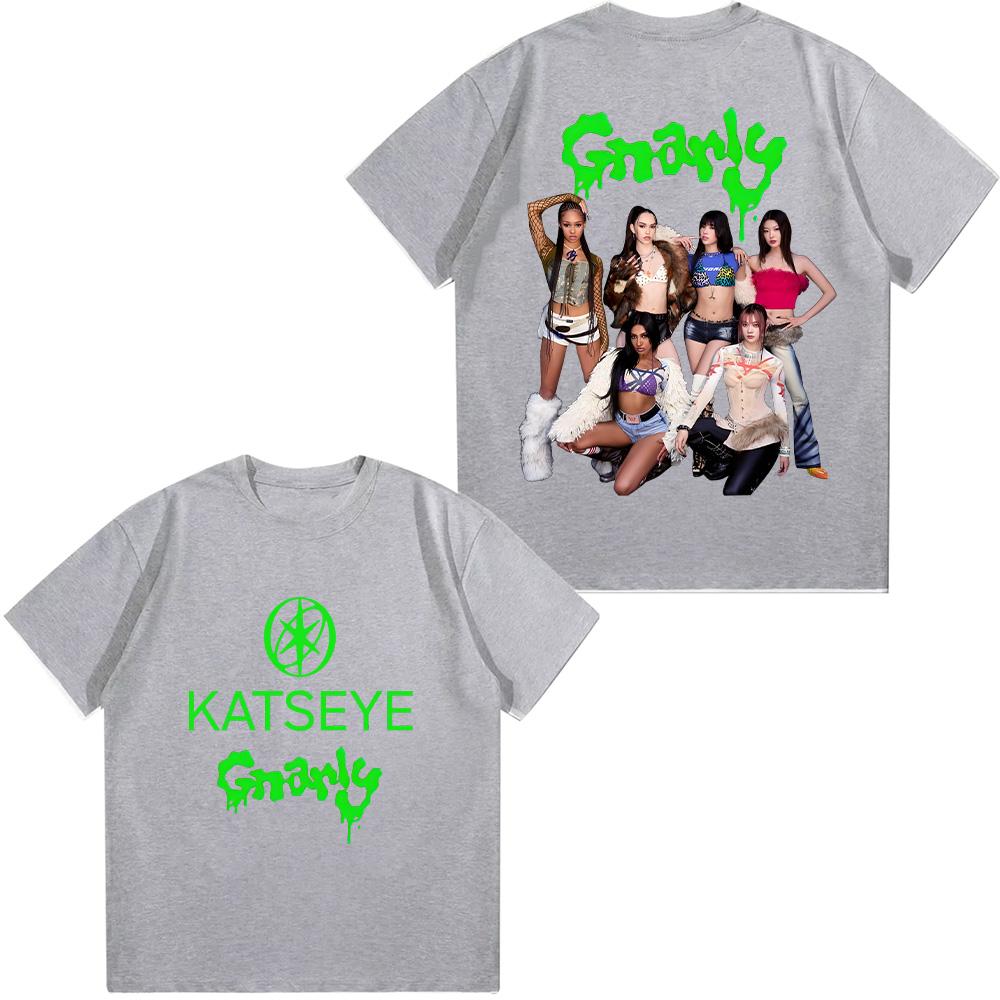 Korean Style Cotton Tees KATSEYE Gnarly Graphic T-shirts Summer Women Men Fashion Casual Streetwear Top Short Sleeve T Shirt Y2K