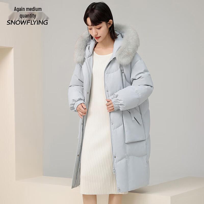 Women's Long Hooded Down Jacket with Fox Fur Collar