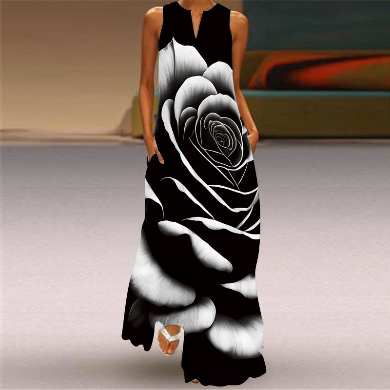 Dress Women 3D Print Peacock Dragon Big Elephant Horse Tiger Lion Animal Pattern Sleeveless Maxi Dress