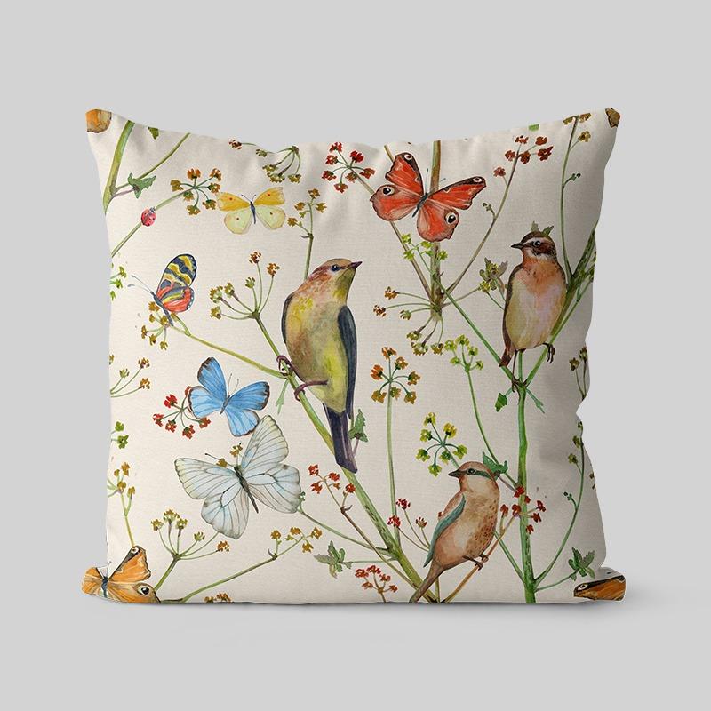Retro Flower and Bird Pillowcase Dormitory Decoration Office Living Room Sofa Home Pillowcase