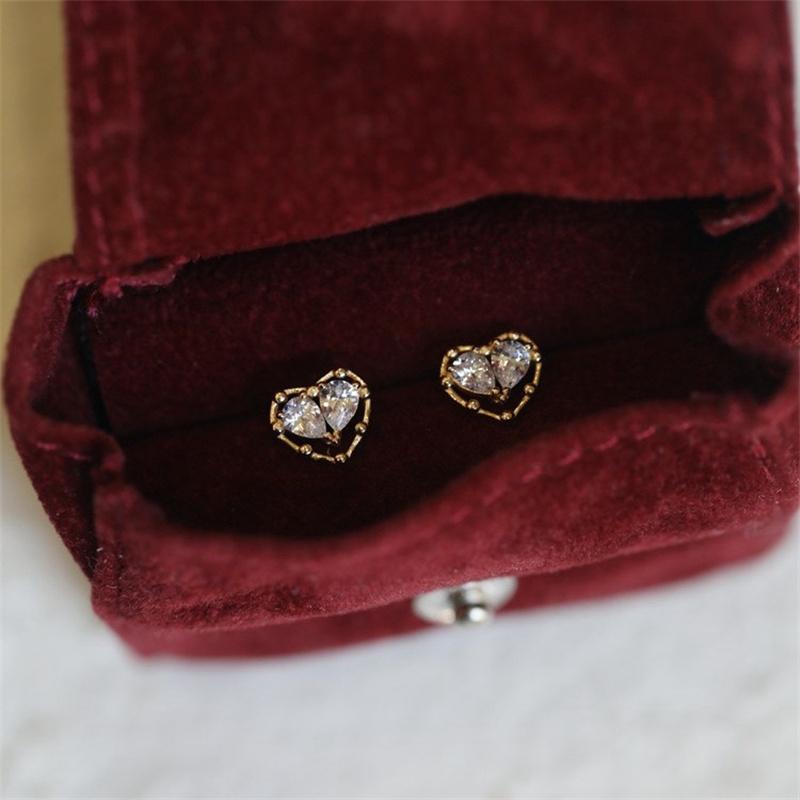 

925 Sterling Silver Plated 18K Gold Zircon Heart Earrings for Women Korean Cute Sweet Party Jewelry Silver