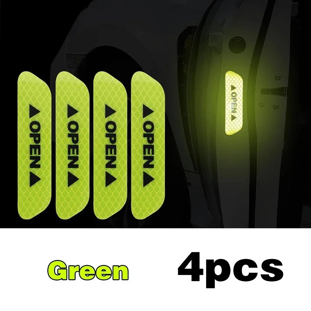4pcs Car Door Open Reflective Stickers Warning Stickers Safety Tape Open Warning Reflective Auto Exterior Reflective Strips