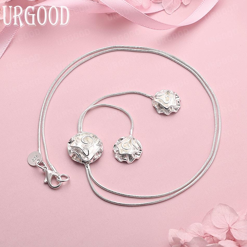 

925 Sterling Silver Wedding Jewelry Snake Chain Rose Necklace 50cm