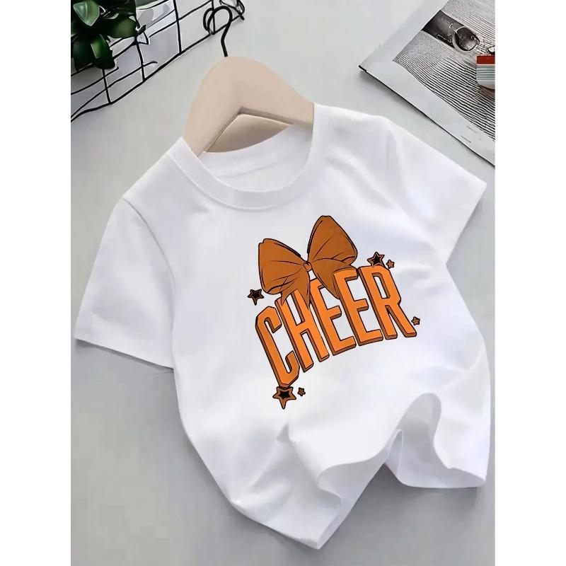 Evropské velikosti Roztomilé tričko s krátkým rukávem pro dívky s tématem roztleskávaček, s motivem mašle a hvězd, vhodné pro vystoupení