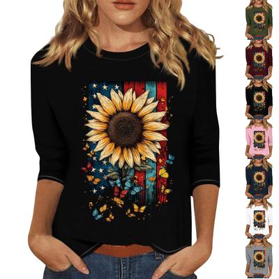 Modisches, lässiges Pullover-Oberteil mit Dreiviertelärmeln und bedrucktem Kragen für Damen