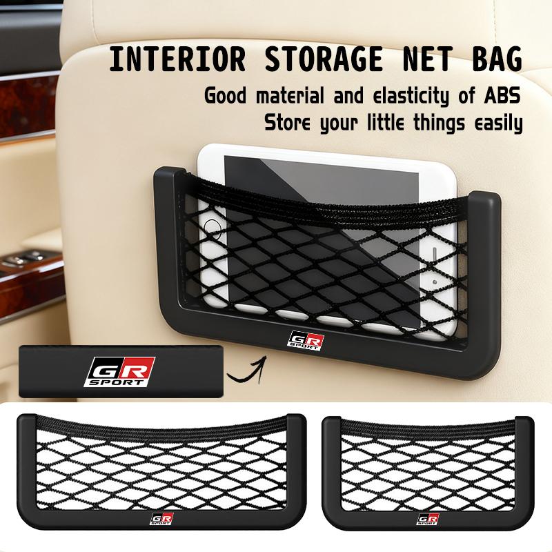Car Seat Back Bag Trunk Seat Elastic String Net Magic Sticker Storage Bag For Toyota Crown Yaris Corolla Prius Auris GR Avalon