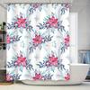 Watercolor Floral Shower Curtain Christmas Decor Pink Blue Flowers for Bathroom Polyester Fabric with Hook Rings Set