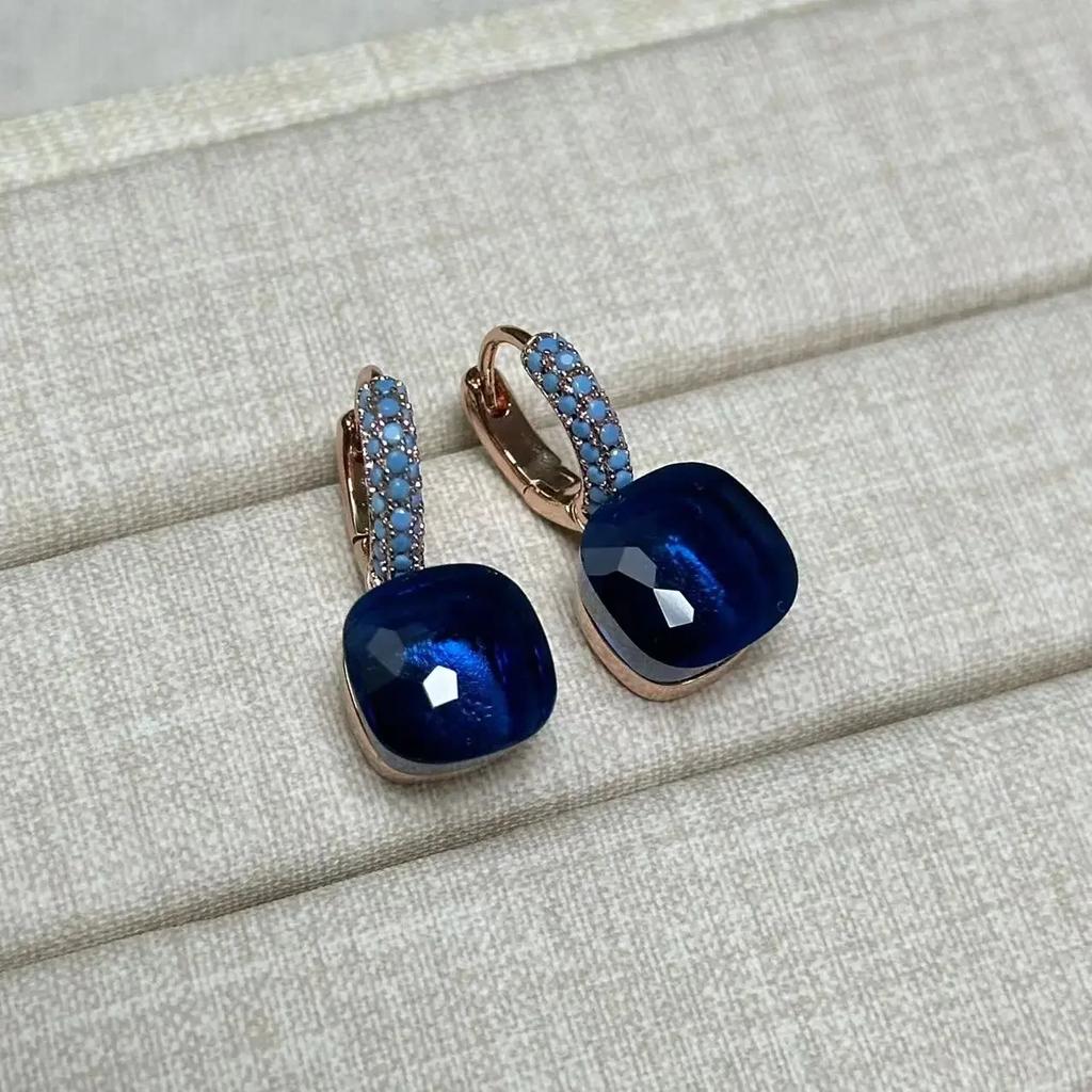 Boucles d'oreilles Nudo 10,6 mm Incrustées de Turquoise Zircon Pour Femmes Topaze Bleue Pendantes Carrées en Cristal Boucle d'oreille Bijoux de Mode Cadeau