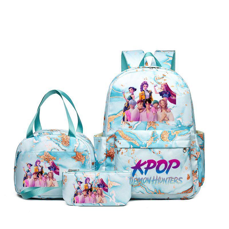 Neuer K-Pop Hexenjäger Aufdruck Schüler Schultasche Rucksack Umhänge Federmäppchen Dreiteiliges Set