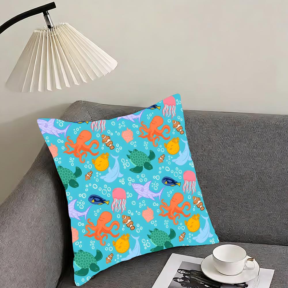 Marine Life Fashion Cushion Cover Pillowcase Ultra Soft Skin Friendly Fabric Cloud Like Comfort  Concealed Zipper