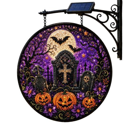 Energieeinsparung Hof Hängende Dekoration Solarbetrieben Halloween Licht, Schädel Hexe Schwarze Katze Friedhof Zombie Design LED Licht Wasserdicht Veranda Ornamente