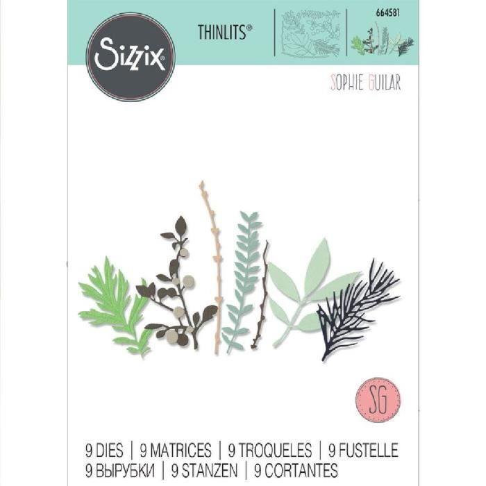 SIZZIX Thinlits Die Set - Hidden Leaves - 9 Pieces - Precise Cutting - Scrapbooking