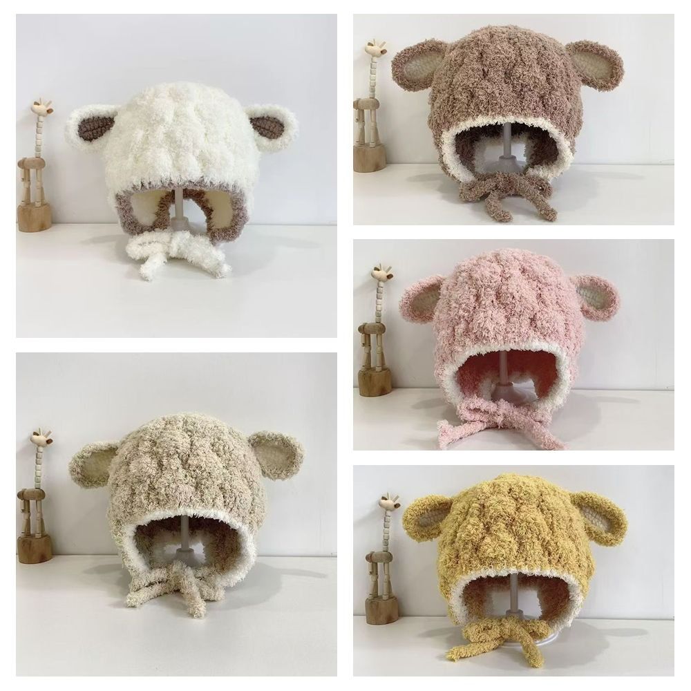 Lamb Plush Animal Hats Scarf Fashion Design Plush Hat with Scarf Children Fleece Hat  Ear Protector