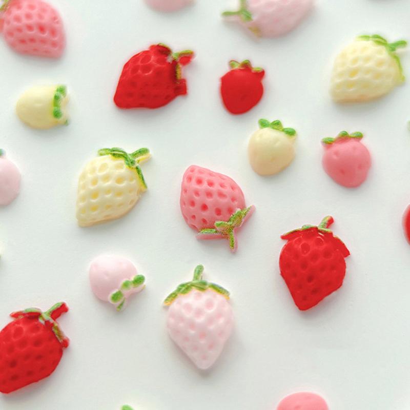 50PCS Sweet Strawberry Nail Charms 3D Resin Cartoon Fruits Nail Rhinestones Decorations Parts DIY Summer Nail Art Accessories