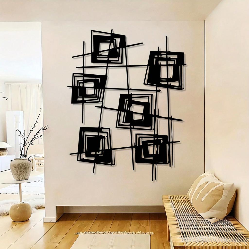 Black White Abstract Geometric Metal Wall Art Minimalist Decor for Living Room Bedroom