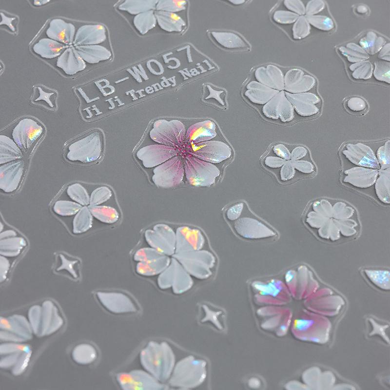 1Sheet Pink Lily Flower Nail Sticker Relief 3D Jelly Five Petal Flower Nail Art Decoration Decals Diy Selfadhesive Sliders